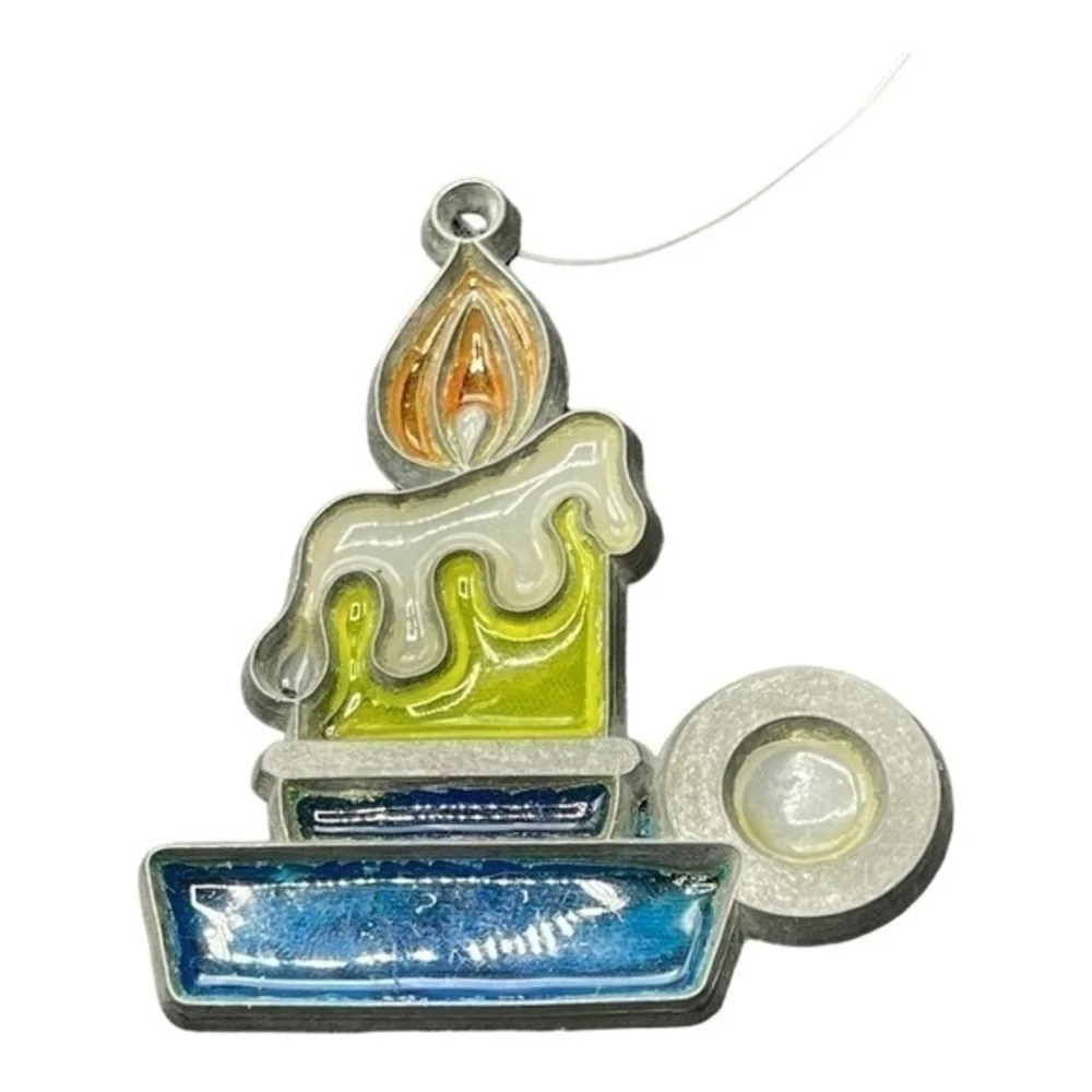 Vintage Christmas Candle Ornament Clear Acrylic Metal 3